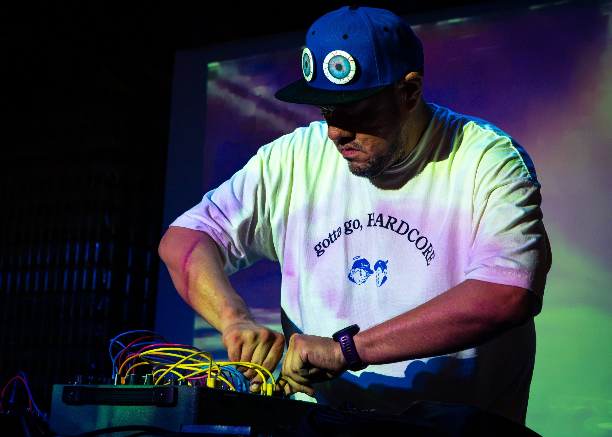 Jorge performing live with modular synthesizers